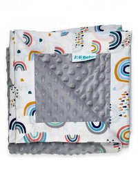 Paturica cu 2 fete din plus minky si bumbac 100 x 100 cm model curcubee, gri - 2