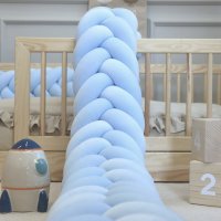 Protectie de pat impletita, MiniMini, Velvet Magic, Baby Blue, 200 cm - 1