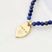 Lantisor Mama Love - Pietre Lapis Lazuli & Pandantiv cu Mama Gravat si Inima cu Email Alb - Argint placat cu Aur Galben 18K - 1