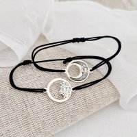 Set 2 bratari personalizate - Luna si Soare - Argint 925, snur reglabil - 1