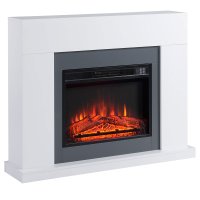HOMCOM Semineu electric de perete, 2000 W, efect de flacara, incalzire pentru 37 m2, timer de 7 zile, alb - 1
