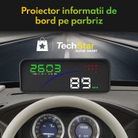 Proiector informatii de bord pe parbriz, Head Up Display Techstar® OBD II, P 9, display 3,6 inch, viteza vehiculului - 10