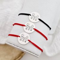 Set 3 bratari personalizate - Familie 3 membri - Banuti 15 mm - Argint 925 - snur reglabil - 1