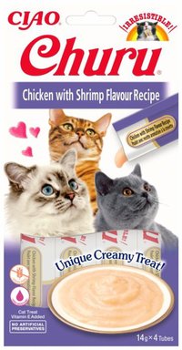 Churu Inaba Snack Cremoso cu Pui si Creveti, 14 g x 4 pachete - 1