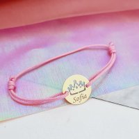 Bratara Mica printesa - Banut 12 mm personalizat cu nume - Aur Galben 9K - Snur reglabil, diverse culori - 1