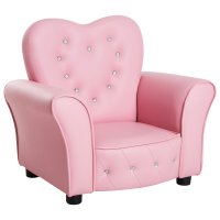 HOMCOM Fotoliu pentru Copii, Scaun Roz Confortabil din PVC si Lemn, Dimensiuni 59x41,5x49 cm | Aosom Romania - 1
