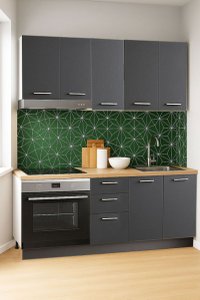 Set bucatarie GERMANIA 160 cm, 6 corpuri, corp cuptor, 3 sertare, blat gros, antracit - 1