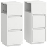 HOMCOM set de 2 noptiere inalte si inguste, cu 2 sertare si raft deschis, 25x30x65 cm, alb - 1