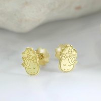 Cercei pentru copii - Model unicorn - Aur 14K - Inchizatoare confortabila cu filet - 1