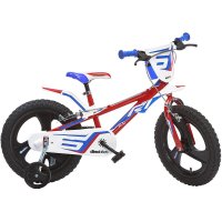 Bicicleta pentru copii Dino Bikes R1 rosie, 16 inch, 6-8 ani, inaltime 107-125 cm, anvelope gonflabile, frana de mana, roti ajutatoare detasabile - 2