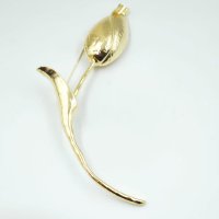 Brosa statement lalea in forma stilizata din metal auriu - 1