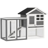 Cusca PawHut pentru Iepuri si Rozatoare, Lemn Gri, Design Rezistent la Intemperii, Spatiu Generos - 1