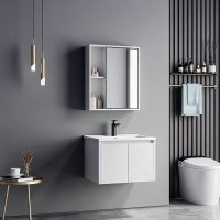 Set mobilier baie Chinky cu lavoar si oglinda, 2 piese, Alb, 60x47x48 cm - 1