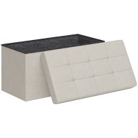 HOMCOM Pouf de Depozitare Pliabil cu Capac Capitona 76L x 38l x 38H cm Crem | Aosom Romania - 1