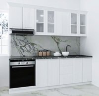 Set bucatarie SPACE 220 cm, 8 corpuri, corp cuptor, cu sertare, blat termorezistent, fronturi MDF, alb rustic - 1