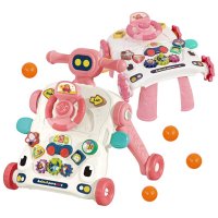 Antemergator multifunctional 5 in 1, cu Volan, ghidon reglabil, Roti antiderapante, angrenaje rotative, dimensiune 40.5 x 43.5cm, Pink Car - 2