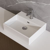 Lavoar pe blat Celesta Urban 50, 50 x 42 x 14 cm, ceramica alba mata, cu orificiu pentru baterie - 2