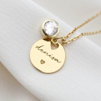 Lantisor Zirconia Charm - Pandantiv cu Nume si Simbol Inima - Argint placat cu Aur Galben 18K - 1