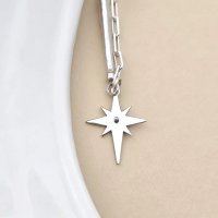 Colier Luceafar - Pandantiv stea cu Safir Albastru - Combinatie lant cu Perle Stick & Bilute - Argint 925 Rodiat - 1