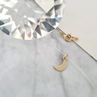 Choker Personalizat din Aur Galben 14K cu Pandantiv Semiluna si Lant Silicon - 1