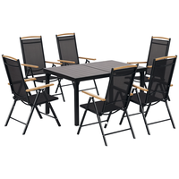 Set de grădină Outsunny pentru 6 persoane, cu masă de 140 cm și scaune pliabile, cadru din aluminiu, negru - 1