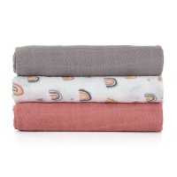 Set de 3 scutece PetiteMars din muselina de bambus Moussy Rose Rainbow, 68 x 68 cm, Multicolor - 2