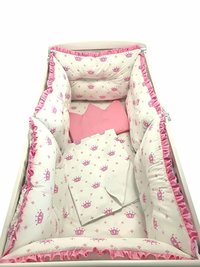 Set 6 aparatori protectii laterale patut 140x70 cm Coronite roz - 1