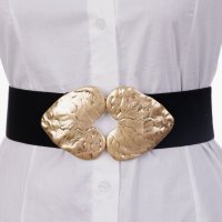Curea elastica neagra de 6 cm cu catarama aurie in forma de inima - 1