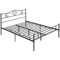 Pat Matrimonial HOMCOM din Otel 160x200cm cu Sipci, Tetiera si Spatiu de Depozitare, Negru | Aosom Romania - 1