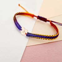 Bratara personalizata cu snur impletit multicolor - Pandantiv inima din Aur Roz 14K - 1