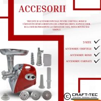 Masina electrica de tocat carne Craft-Tec MX713, 3800W, 1.6 Kg/min, 3 site inox, functie Reverse, accesorii pentru carnati si rosii, Rosie - 5