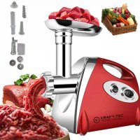 Masina electrica de tocat carne Craft-Tec MX713, 3800W, 1.6 Kg/min, 3 site inox, functie Reverse, accesorii pentru carnati si rosii, Rosie - 6