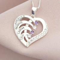Lantisor Inima cu Poveste - 4 nume si Cristale Zirconia - Argint 925 - 1