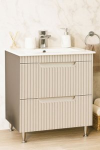 Baza frontala MDF cu Lavoar seria 033, 70 cm, crem, cu sertare incluse - 1