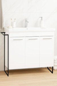 Baza pentru Baie MDF cu Lavoar Seria 754, Cadru Metalic, 80 cm, Alb - 1