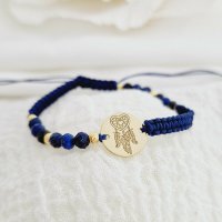Bratara Vitalitate - Dreamcatcher - Banut si bilute din Argint 925 placat cu Aur Galben 18k - Pietre semiprețioase Lapis Lazuli fatetat - Snur albastru impletit - 1