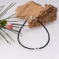 Bratara argint subtire din cubic zirconia negru si piesa din argint - 1