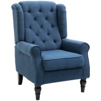 Scaun Decorativ HOMCOM cu Spatar Inalt si Cotiere Captusite, Albastru - 1