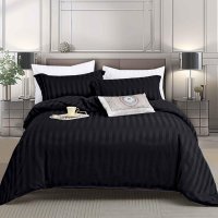 Set Lenjerie Pat 1 Persoana Damasc Stripe Negru 4 Piese Dormy - 1