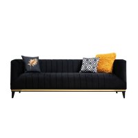 Canapea fixa BELLINO, 3 locuri, negru + auriu, 222x89x75 cm - 1
