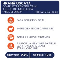 CLUB 4 PAWS Premium, XS-S, Miel și Orez, hrană uscată câini, alergii, 14kg - 2