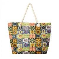 Geanta de plaja textila cu imprimeu marocan vibrant - 1