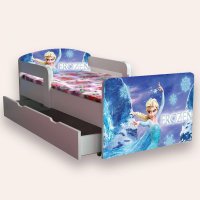 Pat pentru copii Frozen, cu manere, sertar si saltea, 2-12 ani, 160x80 cm - 2