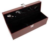 Cutie pentru Vin cu 4 Accesorii Tirbuson taietor capison inel dop metalic PIELE MARO - 1