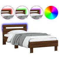 Cadru de pat cu tablie si lumini LED RGB, stejar maro, 90x190 cm - 1