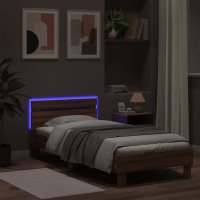 Cadru de pat cu tablie si lumini LED RGB, stejar maro, 90x190 cm - 4