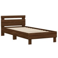 Cadru de pat cu tablie si lumini LED RGB, stejar maro, 90x190 cm - 6