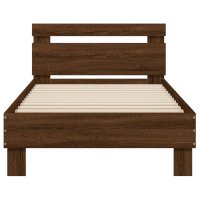 Cadru de pat cu tablie si lumini LED RGB, stejar maro, 90x190 cm - 7