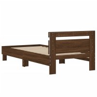 Cadru de pat cu tablie si lumini LED RGB, stejar maro, 90x190 cm - 9