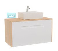 Set Baza front MDF si Lavoar seria 401, suspendata cu sertare, 90 cm, alb + fag - 1